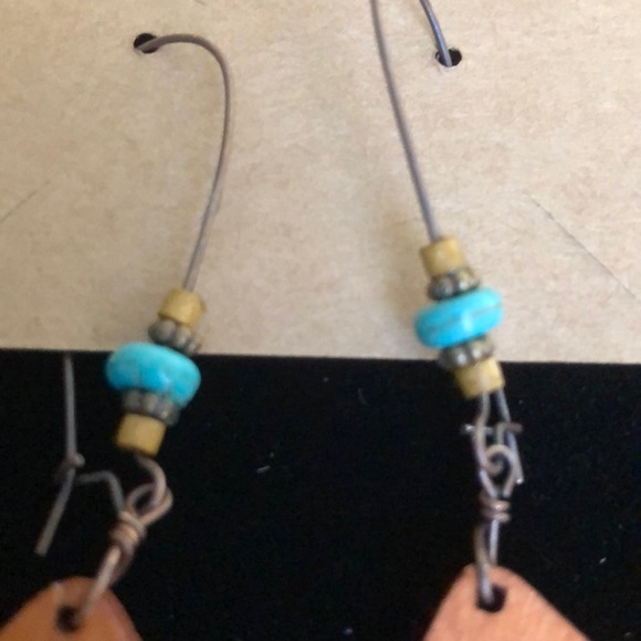 EARTHY WOOD AND TURQUOISE EARRINGS NWT - Picture 3 of 4